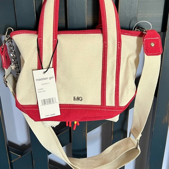 NWT Madden Girl Cherry Canvas Mini Tote Crossbody Bag Charms and Keychain - Picture 5 of 13